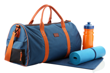 Blue Gym Bag with Yoga Mat and Water Bottle