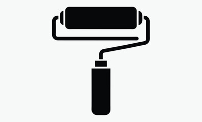 paint roller silhouette, brush tool icon, painting equipment vector, black white roller, home tool graphic, wall paint brush