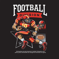 Vector Illustration of American Football Player with Retro Vector Illustration Available for Poster