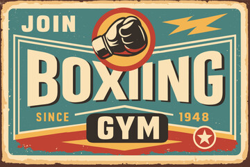 Boxing Club Retro Tin Sign Template – Vintage Vector Poster for Sport and Recreation Promotion