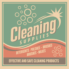 Vintage Cleaning Service Poster Design With Retro Cleaning Tools Illustration