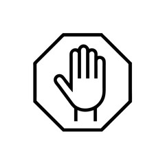 Obraz premium octagon shaped stop sign icon with hand symbol. Concept of restriction or danger. Vector symbol isolated on transparent background.