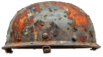 Weathered Military Helmet Depicting the Passage of Time and the Harshness of War Environments