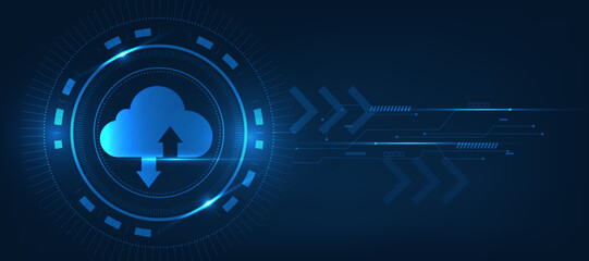 cloud computing data uploading concept, cloud icon with futuristic modern cyber background