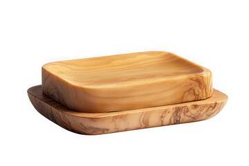 Close-up of two wooden soap dishes stacked on top of each other, showing wood grain details, isolated on transparent background