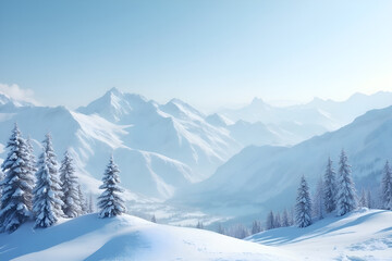 Snowy mountain tops on a winter day