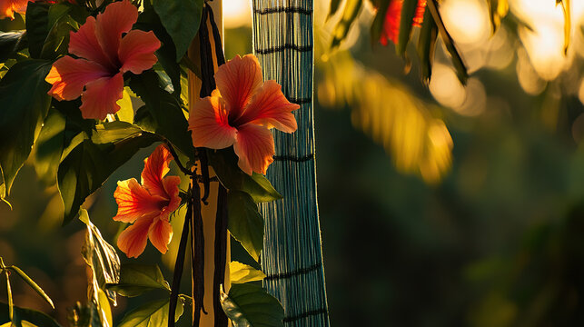 Handwoven lamba with vanilla pods and hibiscus, celebrating Madagascar's vibrant culture and natural bounty.
