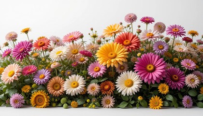 Vibrant Gerbera Daisy And Strawflower Meadow Blooming In Springtime Garden