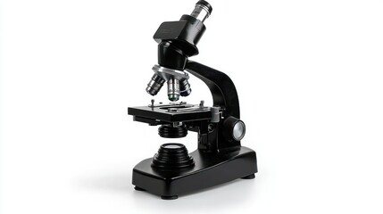 Modern black microscope isolated on white
