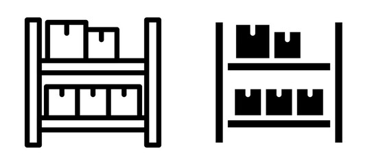 Storage rack icon in black modern and lines and solid