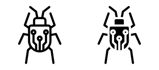 Computer bug icon in black modern and lines and solid