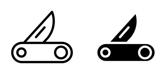 Pocket knife icon in black modern and lines and solid