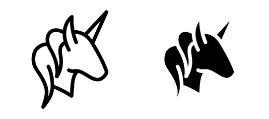 Unicorn icon in black modern and lines and solid