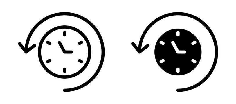 Rewind time icon in black modern and lines and solid