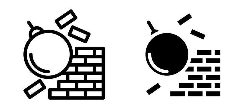 Demolition icon in black modern and lines and solid