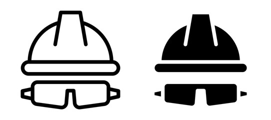 Safety helmet icon in black modern and lines and solid