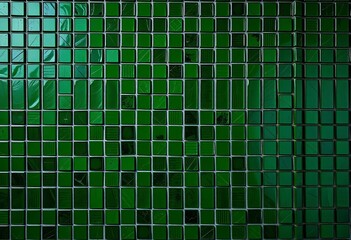 Dark green mosaic mirror tiles, grunge texture, abstract square pattern, blank space,  green mosaic, pattern