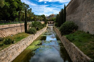 small river called riera in the old town of Palm on the Spanish island of Majorca