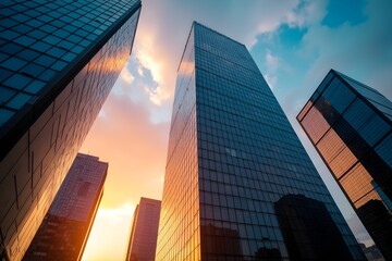 modern office building in sunset