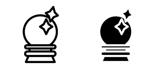 Crystal ball icon in black modern and lines and solid