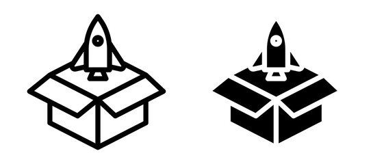 Product release icon in black modern and lines and solid