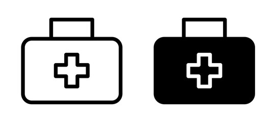 Medical aid kit icon in black modern and lines and solid