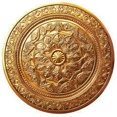 Naklejka premium Shiny Golden Coin with Intricate Floral Design - Decorative Vintage Coin