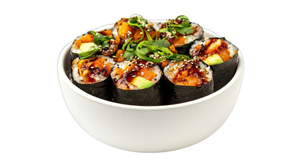 Spicy Tuna Sushi Rolls  Avocado isolated on transparent background