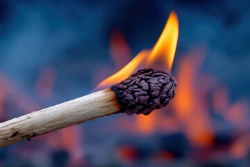 Burning matchstick with flames in the background