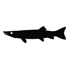 barracuda vector silhouette icon - ideal for fishing logos, seafood icons, and aquatic-themed graphics.