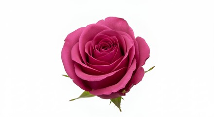 Single deep pink rose isolated against white background