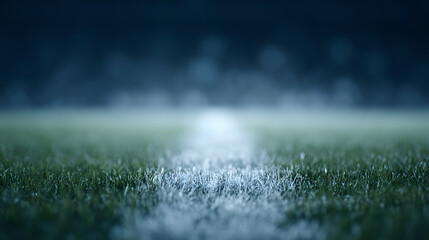 A football stadium at night with glowing lights illuminating the field and empty stands, creating a dramatic and atmospheric scene that highlights the anticipation of a big game or event.
