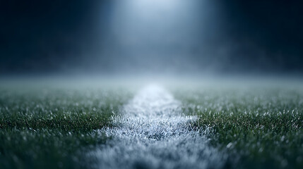A football stadium at night with glowing lights illuminating the field and empty stands, creating a dramatic and atmospheric scene that highlights the anticipation of a big game or event.
