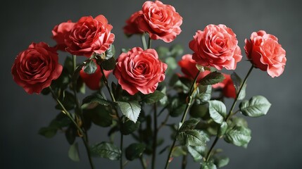 Fototapeta premium Red roses bouquet studio dark background