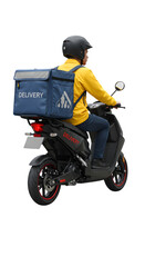 Delivery Driver Riding Scooter with Food Delivery Bag