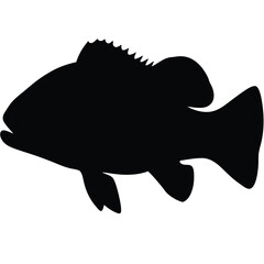 bass vector silhouette icon - ideal for fishing logos, seafood icons, and aquatic-themed graphics.
