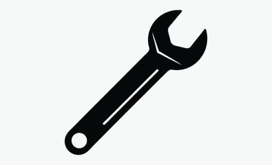 wrench silhouette, wrench silhouette vector, tool icon graphic, spanner shape outline, black white wrench, repair tool symbol, hardware tool icon, minimal wrench design