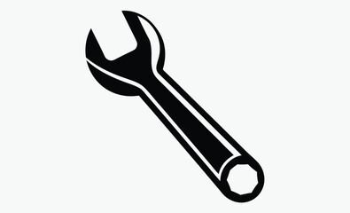 wrench silhouette, wrench silhouette vector, tool icon graphic, spanner shape outline, black white wrench, repair tool symbol, hardware tool icon, minimal wrench design