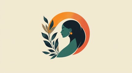 Fototapeta premium Woman profile, serene, nature-inspired design