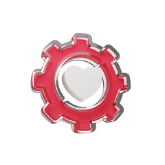 3D Gear with Heart Icon – Love, Care and Support Settings Concept