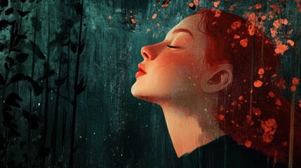 Woman, serene, forest, contemplation