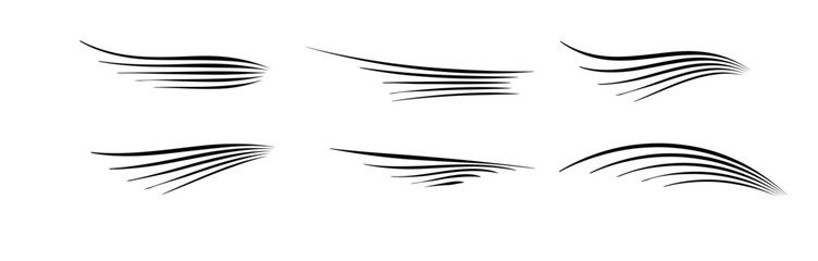 Flowing wind motion line. Air logo wave. Air movement and gust symbol pack. Vector