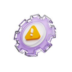 3D Warning Icon with Gear Shape – Transparent PNG Alert Symbol