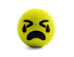 Tennis Ball with Smiley Face and Tears on a Transparent Background