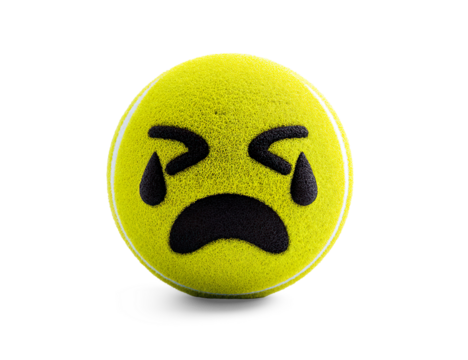 Tennis Ball with Smiley Face and Tears on a Transparent Background