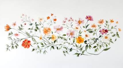 Naklejka premium Delicate watercolor floral arrangement with vibrant hues and graceful stems