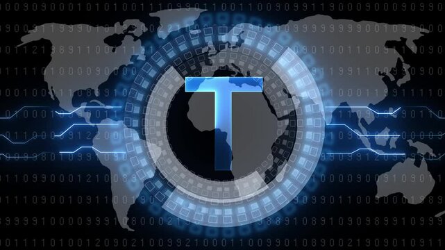 Digital Letter T with Futuristic Global Technology Network Background.