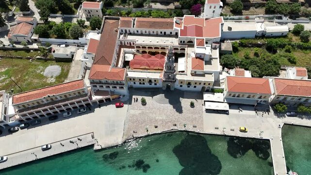Monastery of Panormitis in Symi island of Greece. The monastery is a public Orthodox Church of the Archangel Michael who is locally called Panormitis. Symi island is located in Greece. 3