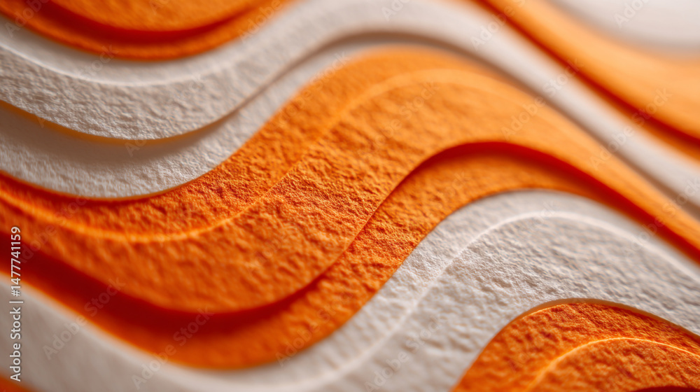 Poster close up of textured orange and white waves creating an abstract and modern visual pattern