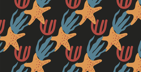 A refined and modern seamless pattern design featuring stars and abstract elements, crafted for versatility and visual appeal.
Ideal for use in textiles, stationery, packaging, wallpapers